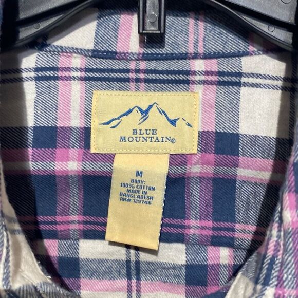 Blue Mountain Women's Navy Pink Plaid Cotton Button Up Flannel Shirt Medium NWT - Picture 4 of 8